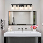 5-Light Black Bathroom Vanity Light, Modern Vanity Lighting Fixture for Bathroom, 31" Matte Light Fixture, Wall Sconces with Clear Glass Shade, Black Bathroom Wall Light Over Mirror - Grand Goldman