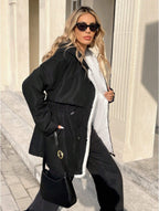 Drawstring Waist Hooded Plush Lined Parka Coat