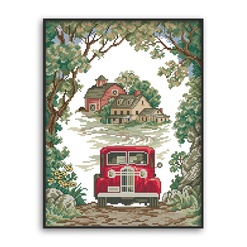 Forest path car cross stitch