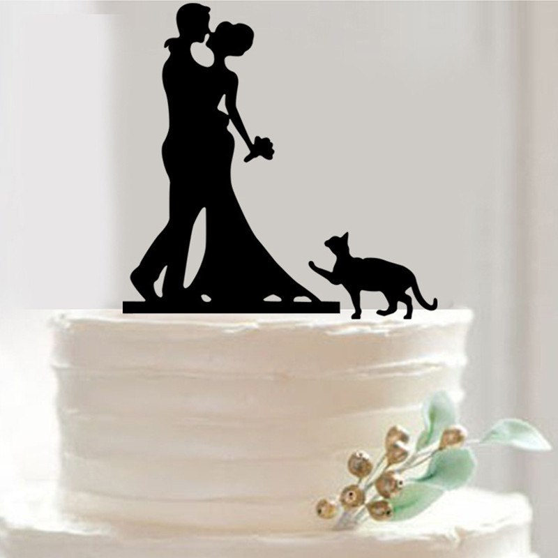 Décor de gâteau de mariage en acrylique Couple romantique avec chat mignon Décorations de gâteau de mariage Décoration de gâteau Mariage