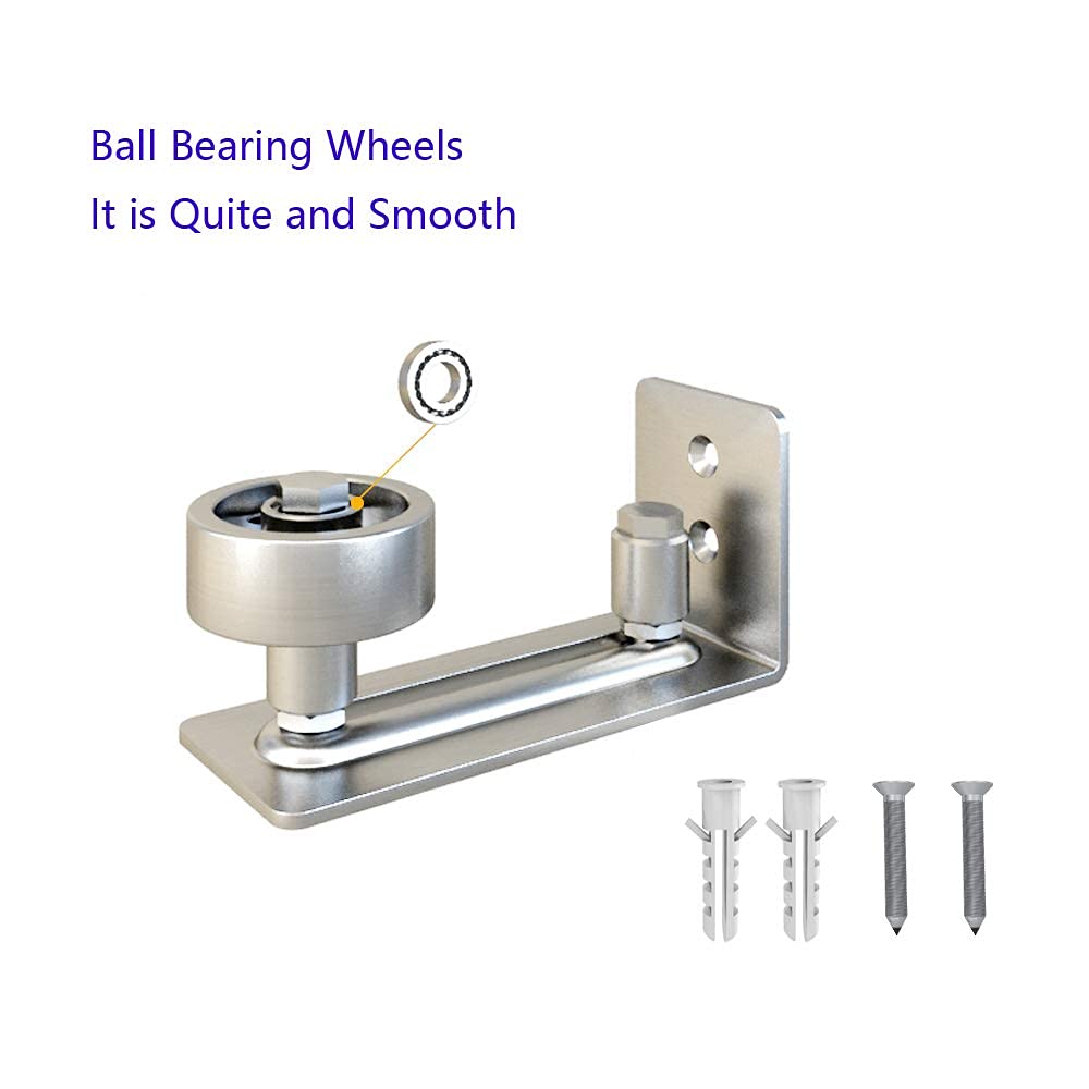 Quincaillerie de porte coulissante JUBEST Guide de sol pour porte de grange en acier inoxydable Rouleau de maintien encastré Montage mural 8 en 1 Guide de sol rouleau inférieur réglable