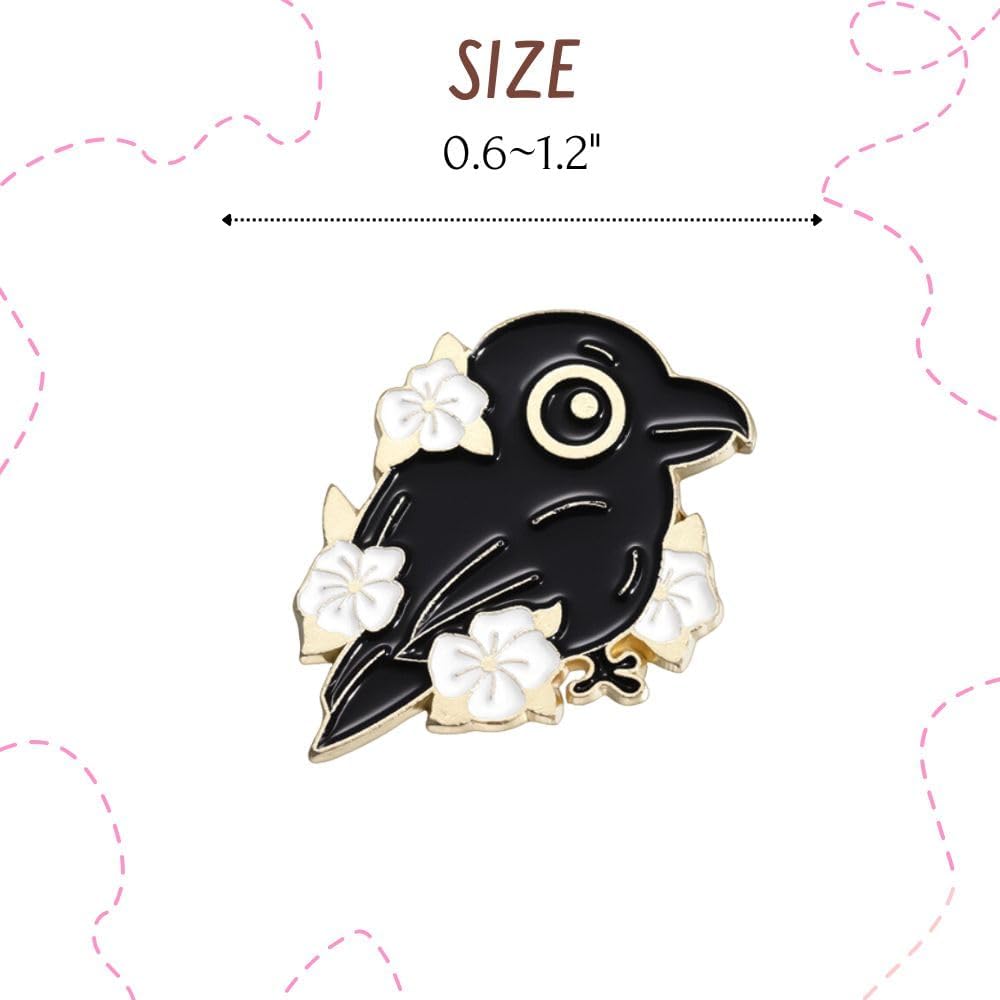 Crow Pins 13PC Black Raven Enamel Pins Set Lapel Brooch Button Jewlery Cute Crows Themed Stuff for Women Backpack Hat Bag Gothic Goth Spooky Witchy Horror Skull Flower Accessories Decoration
