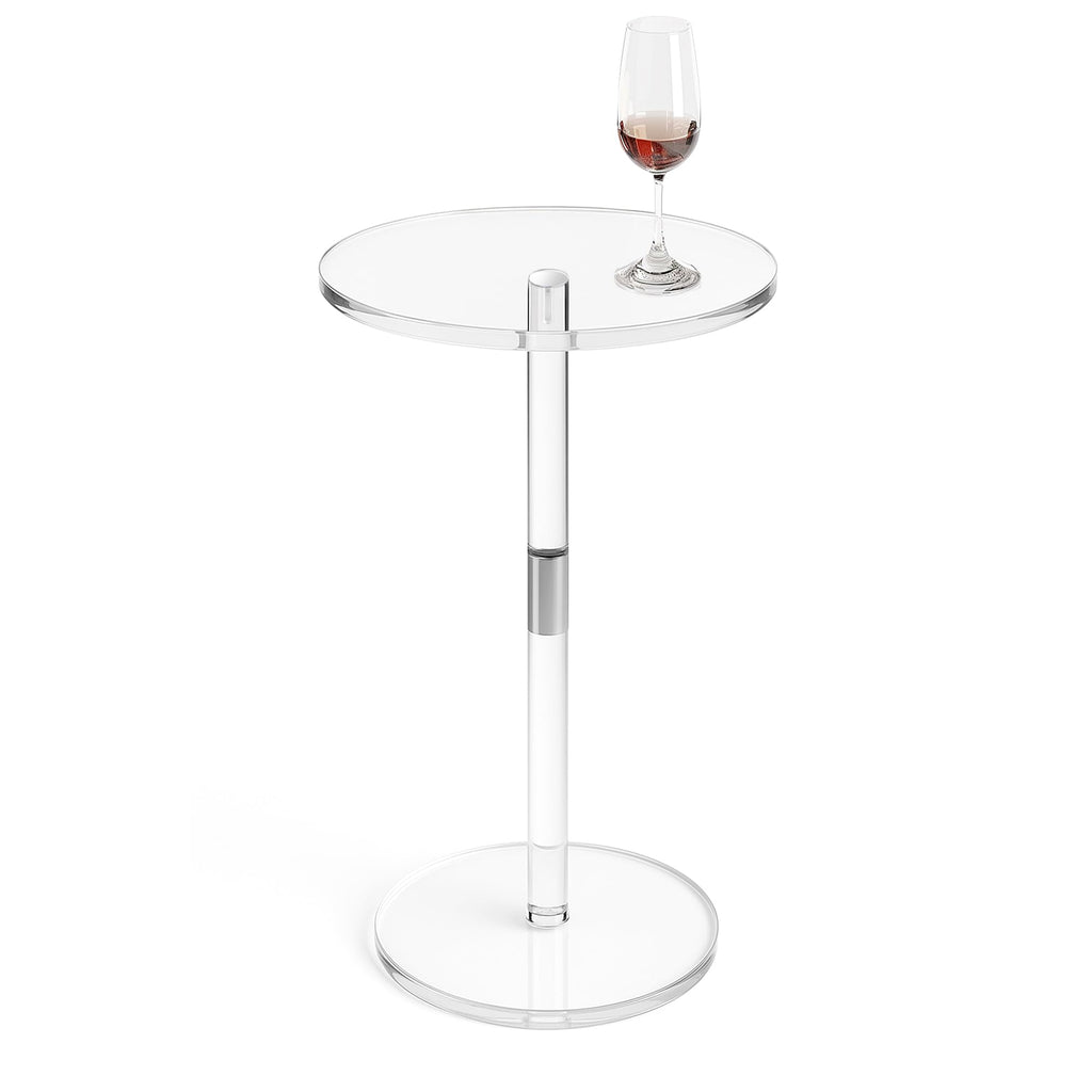 Acrylic Drink Table, Small Round Side Table for Small Space, Pedestal End Tables with Phone Holder, Multi-Use Modern Accent Tables, Martini/Cocktail Table for Living Room 10"X21" Easy Assembly