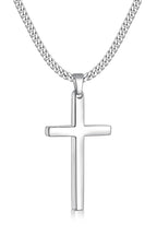 Fiusem Silver Tone Cross Necklace for Men, Mens Cross Necklaces with 3.5mm Chain and Stainless Steel Pendant, Cuban Chain 16-24 Inches