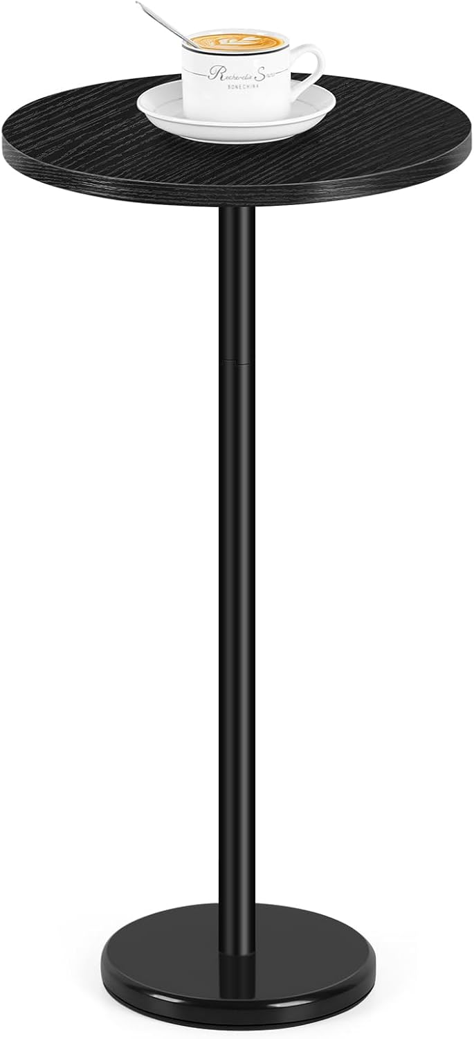 Black Drink Table Small Round Pedestal Side Table with Marble Base Modern Cocktail Table for Patio Sofa Couch Chair, Black