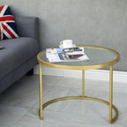 Gold Nesting Coffee Table Set of 2, Small Glass Nesting Tables for Living Room Bedroom, Accent Tea Table with Metal Frame