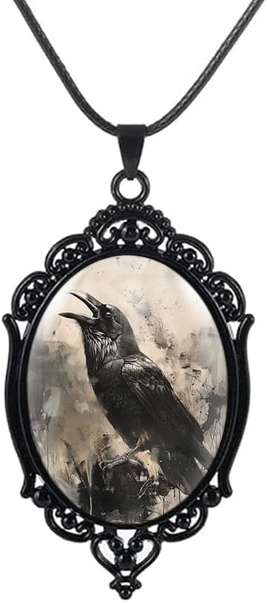 YWMAN Goth Raven Cameo Necklace Set Vintage Gothic Crow Cross Pendant Halloween Witch Costume Accessories Women Chocker Jewelry Gift