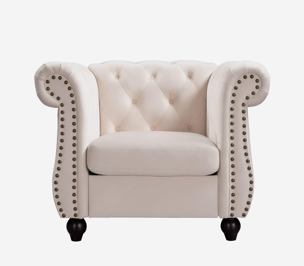 Container Furniture Velvet Chesterfield Couch, Button-Tufted Backrest, Rolled Arms, High-Density Foam with Spring Support, Elegant Accent Piece, Sofa, Dark Blue