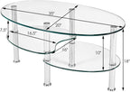 S AFSTAR Glass Coffee Table, 3-Tier Modern Oval Smooth Glass Tea Table Center Table End Table with Open Storage Shelf,Sturdy Steel Legs for Living Room,Home,Office,Cocktail Tea Table (Clear)