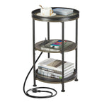 Dulcii Side Table, Round End Table with 3 Storage Shelves for Living Room, Bedroom, Nightstand with Steel Frame for Small Spaces, Industrial Round Sofa Table, Outdoor Accent Coffee Table, Rustic Brown