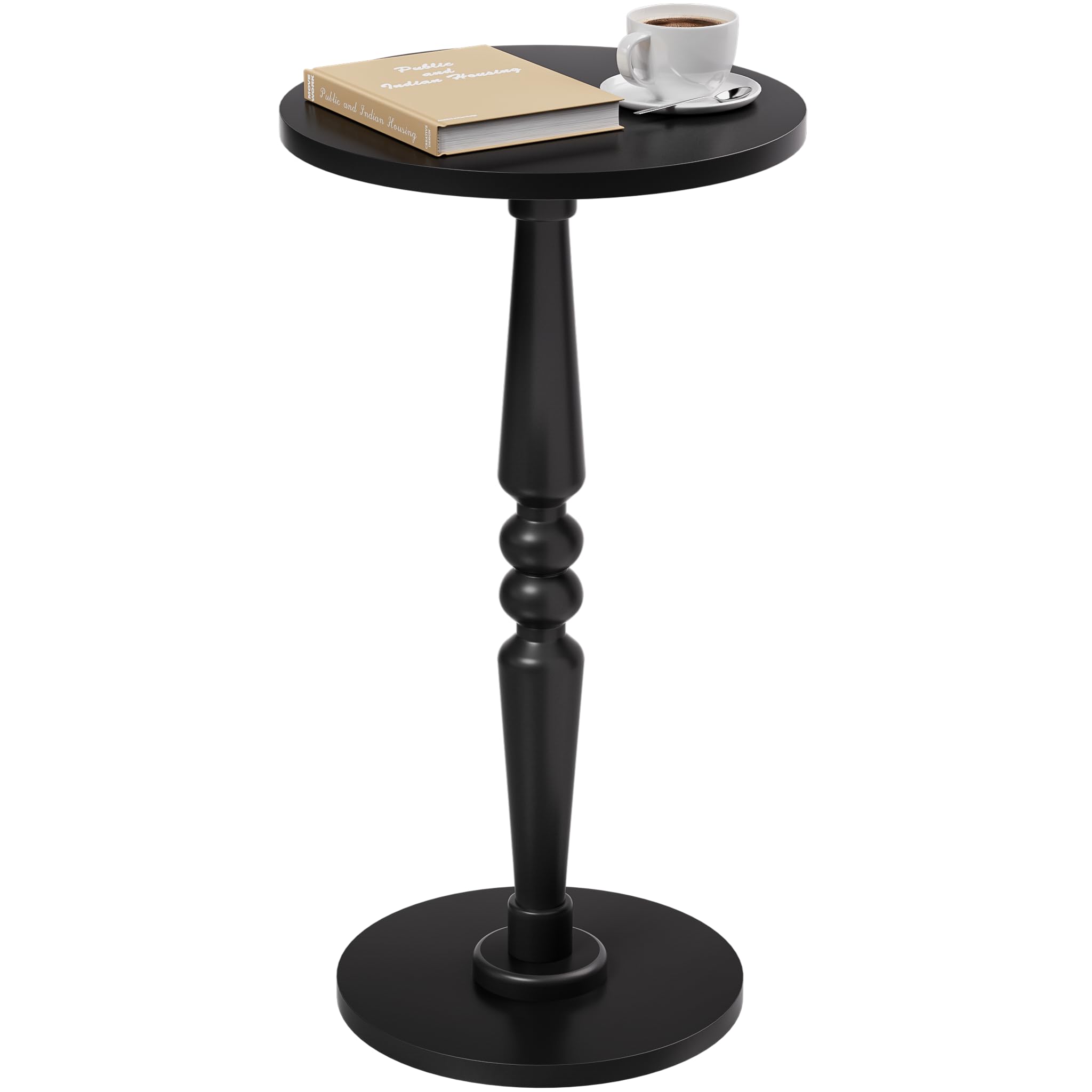 Small Wood Round Side Table - Modern Accent Nightstand Pedestal Table for Living Room, Bedroom - Compact Coffee Table, Tea Table, Drink Table, End Table for Small Spaces, Corners, Office