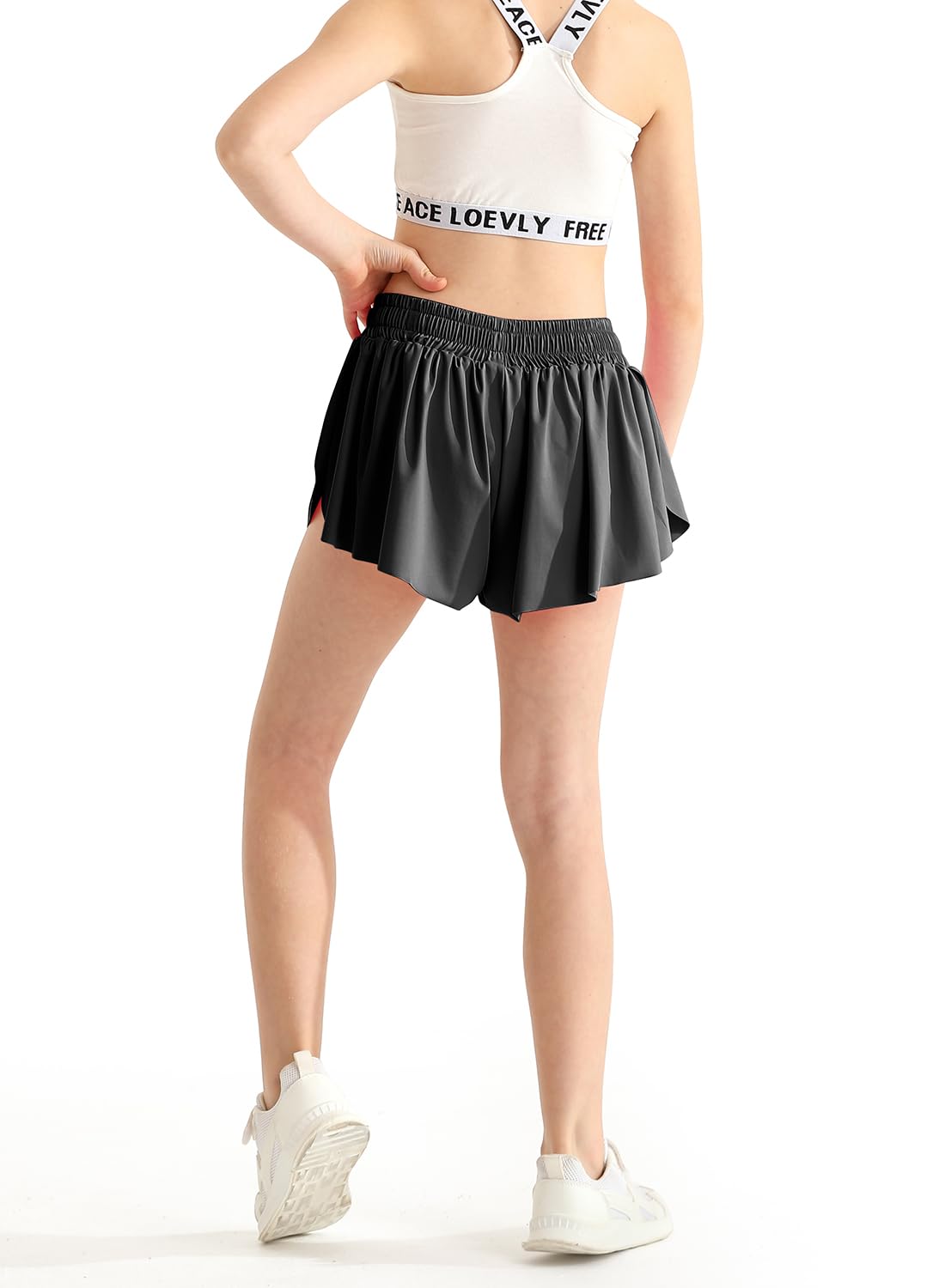 Girls Summer Black Flowy Athletic Shorts with Pocket 2 in 1 Kids Skirts Drawstring Closure Butterfly Shorts Girls Size 12