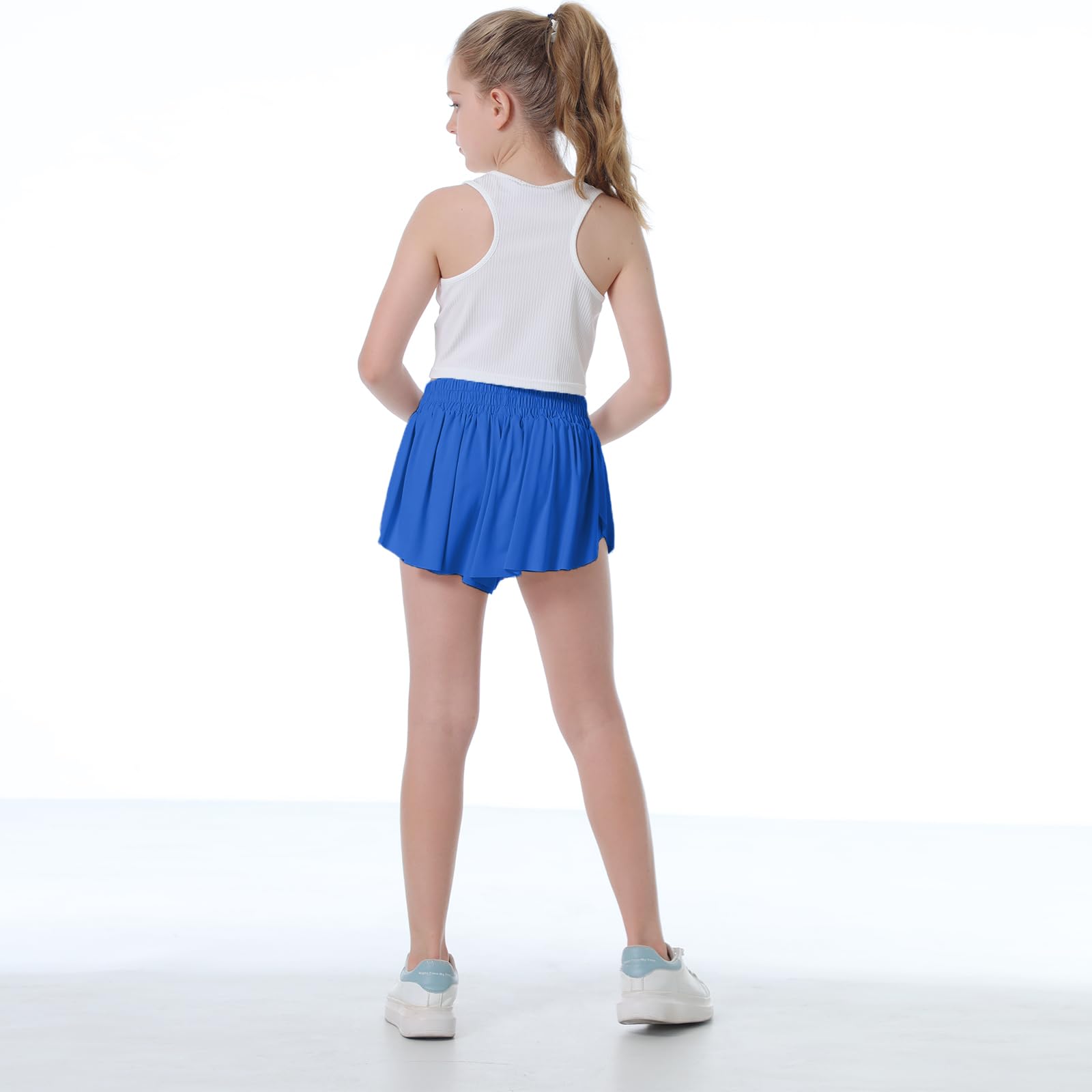 Flowy shorts til piger Butterfly shorts til børn Preppy shorts til teenagere Tennis løbe atletik shorts med for (Royal Blue, 13-14 år)