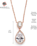 Mariell Cubic Zirconia Bridal Necklace, Bold Teardrop Design, Pendant Necklace for Weddings, Brides, Prom, Homecoming and Mother of The Bride