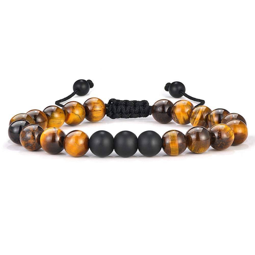 M MOOHAM Natural Stone Bracelets for Men - 8mm Tiger Eye, Matte Agate, Lava Rock - Teen Boys Gifts for Birthday, Anniversary, Christmas