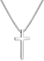 Fiusem Cross Necklace for Men, Silver/Gold/Black Mens Cross Necklaces with 2.5mm Cross Chain and Stainless Steel Cross Pendant, Box Chain 16-24 Inch