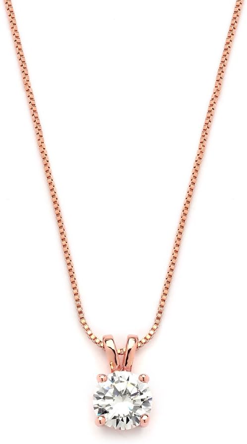 Mariell Cubic Zirconia Crystal Rose Gold Pendant Necklace for Women, 2 Carat CZ Bridal Wedding Jewelry