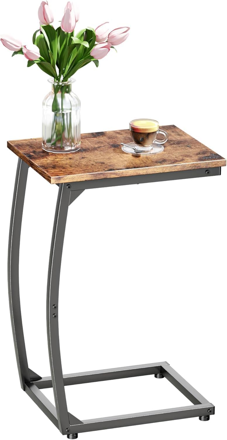 C-Shaped End-Table Set of 2 - Side Table for Couch,Curved Support Legs, Slide Under Couch Table for Sofa, TV Tray Table for Living Room Bedroom（Lvory）