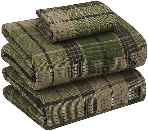 RUVANTI Flannel Sheets Queen Size - 100% Cotton Double Brushed Bed Sheets, Deep Pockets 16 Inches Queen Sheet Set, All Seasons Breathable & Extra Soft - Warm & Cozy, 4 Piece, DNA Plaid