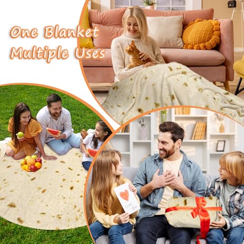 Bcareself Tortilla Blanket 2.0 Double Sided Adult Size Giant Double Sided for Kids Funny Realistic Food Personalized Throw Blanket Novelty Gift Taco Blanket Soft Flannel 60 inches Beige
