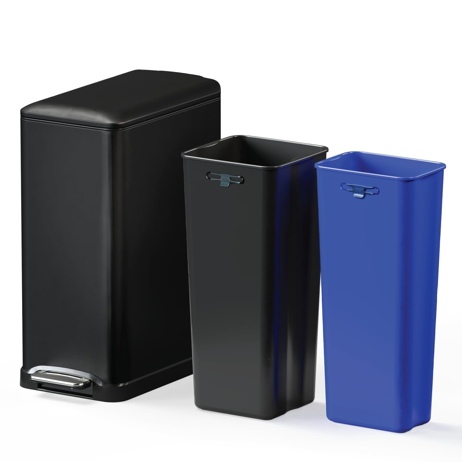 Home Zone Living 13 Gallon Slim Kitchen Trash Can with Dual Compartments for Trash and Recycling, Soft Close Lid, Step Pedal, Stainless Steel, Silver, Gen 1