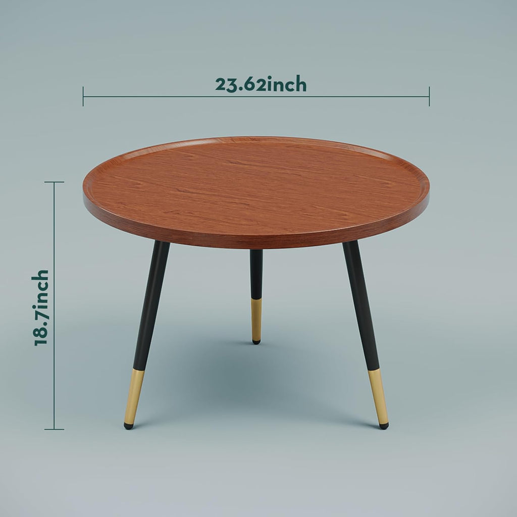 SAYGOER Round Coffee Table Small Modern Coffee Tables Rustic Farmhouse Center Table for Living Room Home Office Mid Century Accent Sofa Table Easy Assembly, Dark Brown