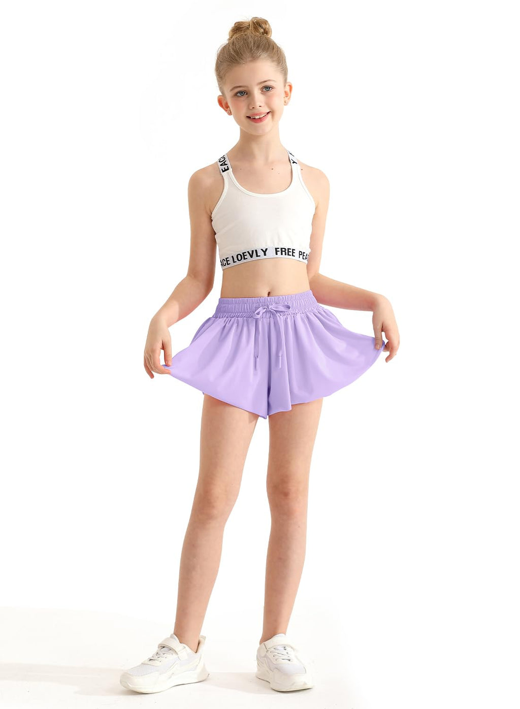Pige sommerfugle shorts, løstsiddende shorts med lomme, børns lavendel lilla sommerfugleskørter med spandexforing, 12-13 år