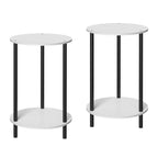 MOOACE End Tables Set of 2, Small Side Table, 2-Tier Nightstand with Storage Shelves, Round Sofa Bedside Table Coffee Desk for Living Room, Bedroom, Bathroom, Office, Black
