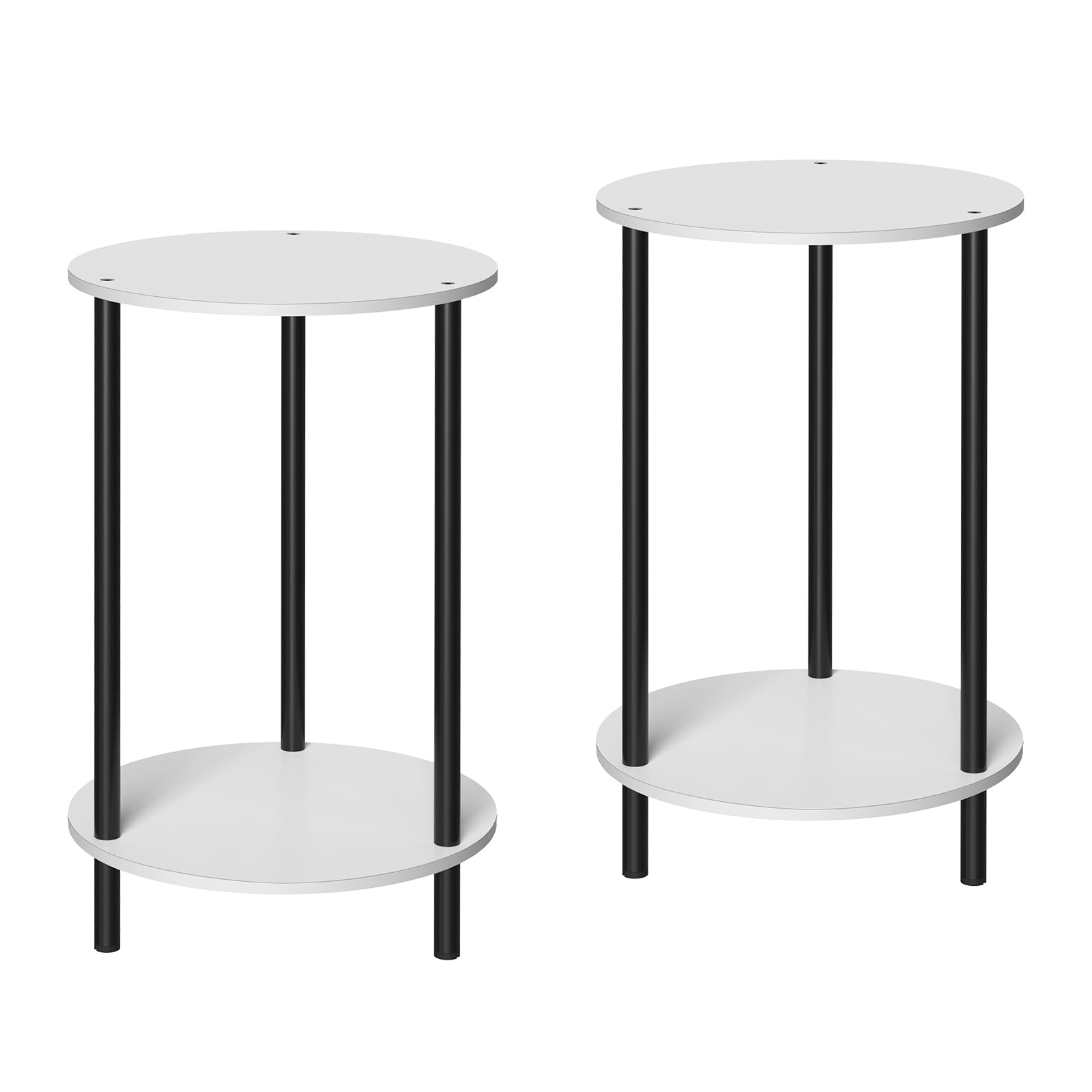 MOOACE End Tables Set of 2, Small Side Table, 2-Tier Nightstand with Storage Shelves, Round Sofa Bedside Table Coffee Desk for Living Room, Bedroom, Bathroom, Office, Black