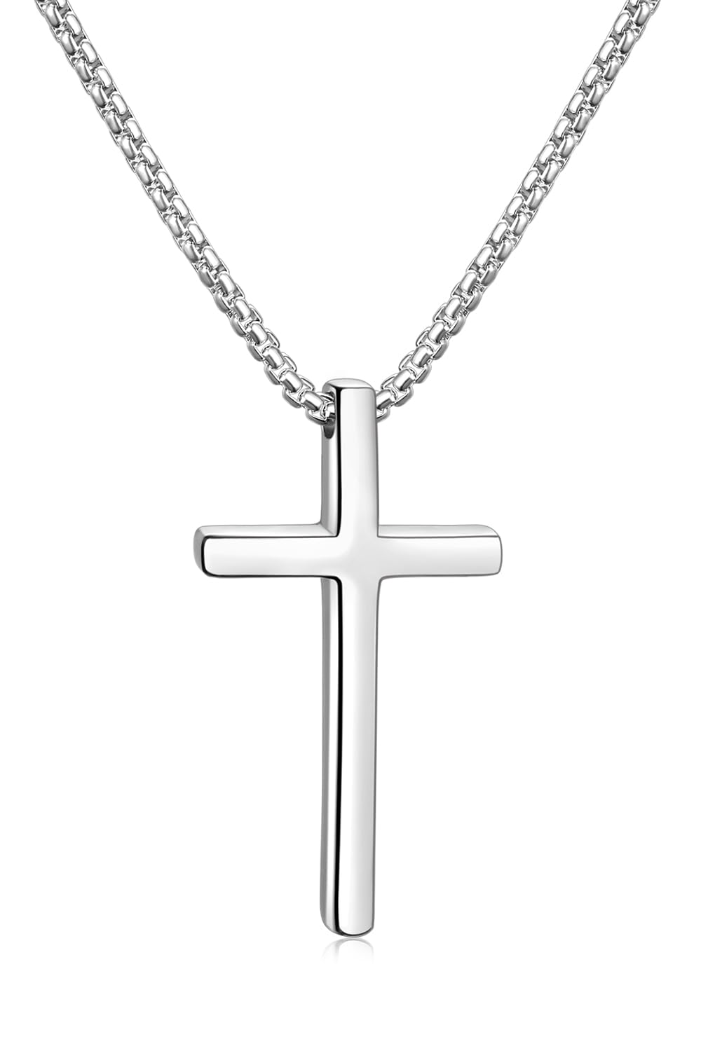 Fiusem Cross Necklace for Men, Silver/Gold/Black Mens Cross Necklaces with 2.5mm Cross Chain and Stainless Steel Cross Pendant, Box Chain 16-24 Inch