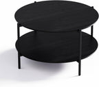 Round Coffee Table, 2-Tier 32.9" Circle Coffee Tables with Storage Wood Rustic Farmhouse Center Circular Coffee Table for Living Room Bedroom Balcony Office - Black