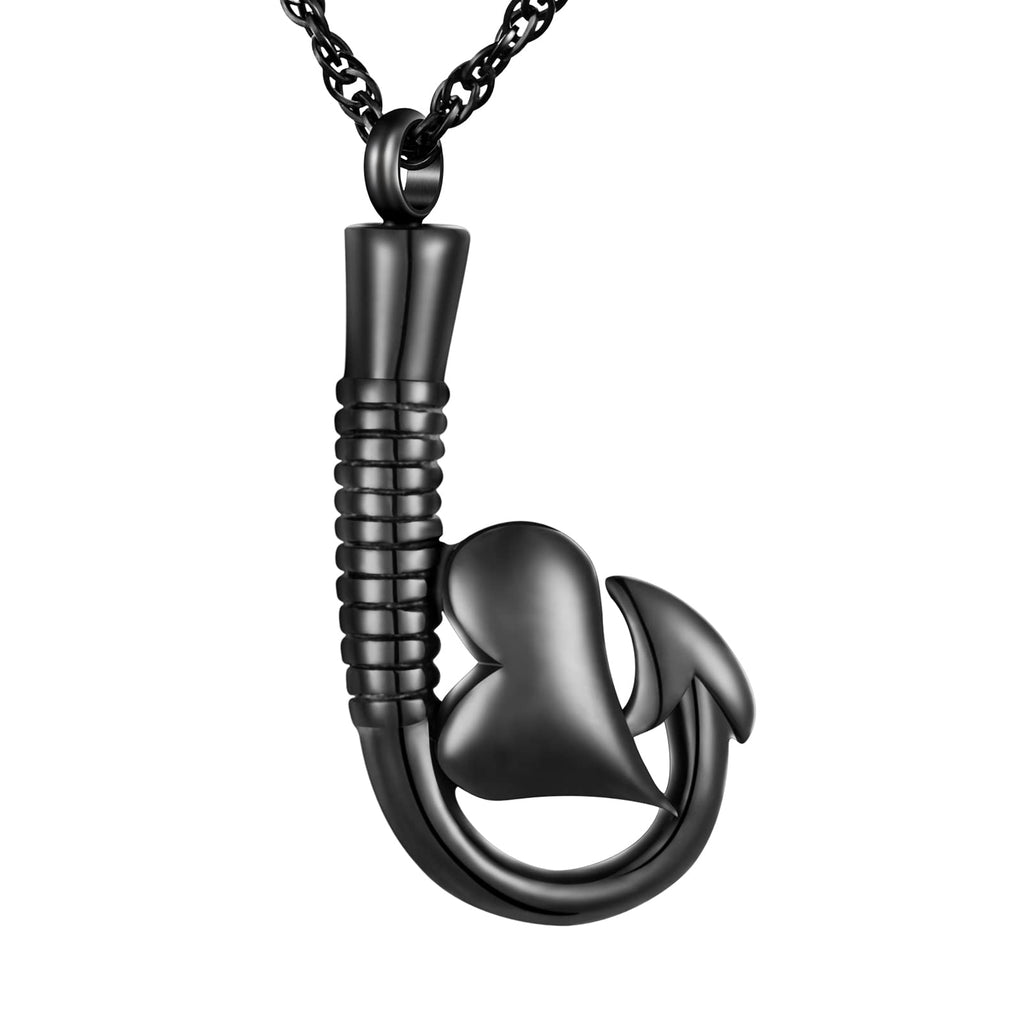 abooxiu Fishing Hook Urn Necklace for Ashes Fish Hook Stainless Steel Cremation Jewelry Memorial Pendant Keepsake for Men