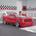 Step2 Turbocharged Twin Size Truck Car Bed, Car Bed for Boys & Girls, Working Headlights & Built-In Storage, Made of Durable Plastic, For Toddlers 3+ Years Old, Vibrant Red