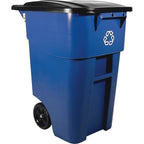 Rubbermaid Commercial Products BRUTE Rollout Heavy-Duty Wheeled Recycling Can/Bin, 50-Gallon, Blue Recycling, for Restaurants/Hospitals/Offices/Warehouses/Garage