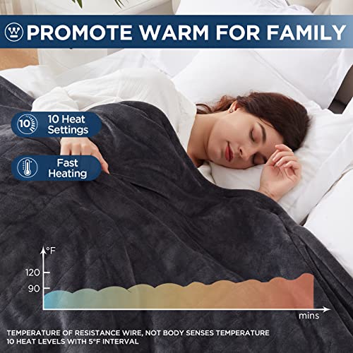 Westinghouse Electric Blanket Queen Size, Super Cozy Soft Flannel 84" x 90" Heated Blanket with 10 Fast Heating Levels & 1-12 Auto-Off, Machine Washable, ETL&FCC Certification, Beige