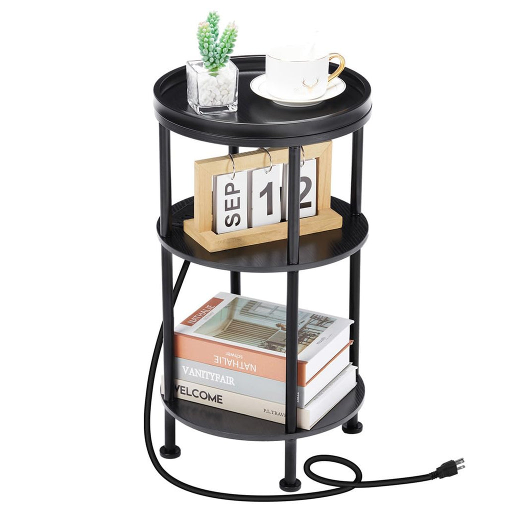 Small Round Side Table for Small Spaces, 3-Tier Round Accent Table Slim Side Table, Modern Sofa Corner Table for Living Room Nightstand Bedroom (Rustic Brown)