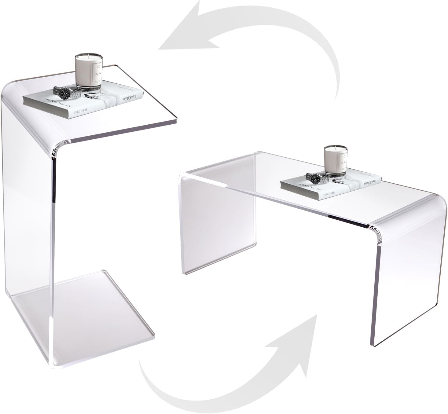 Acrylic Coffee Table for Living Room, 21in Modern Clear Coffee Table, Long End C Table for Bedroom, Dining Room, Kitchen Island, Hallway, Restaurant, Office (21.6 x 11.8 x 11.8 Inch)