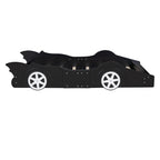 Harper & Bright Designs Twin-Size Plattformbett in Rennwagenform mit Rollen, Holzrahmen mit Stützlatten, Twin-Bodenbett für Kinder Jungen Mädchen Jugendliche, Schwarz