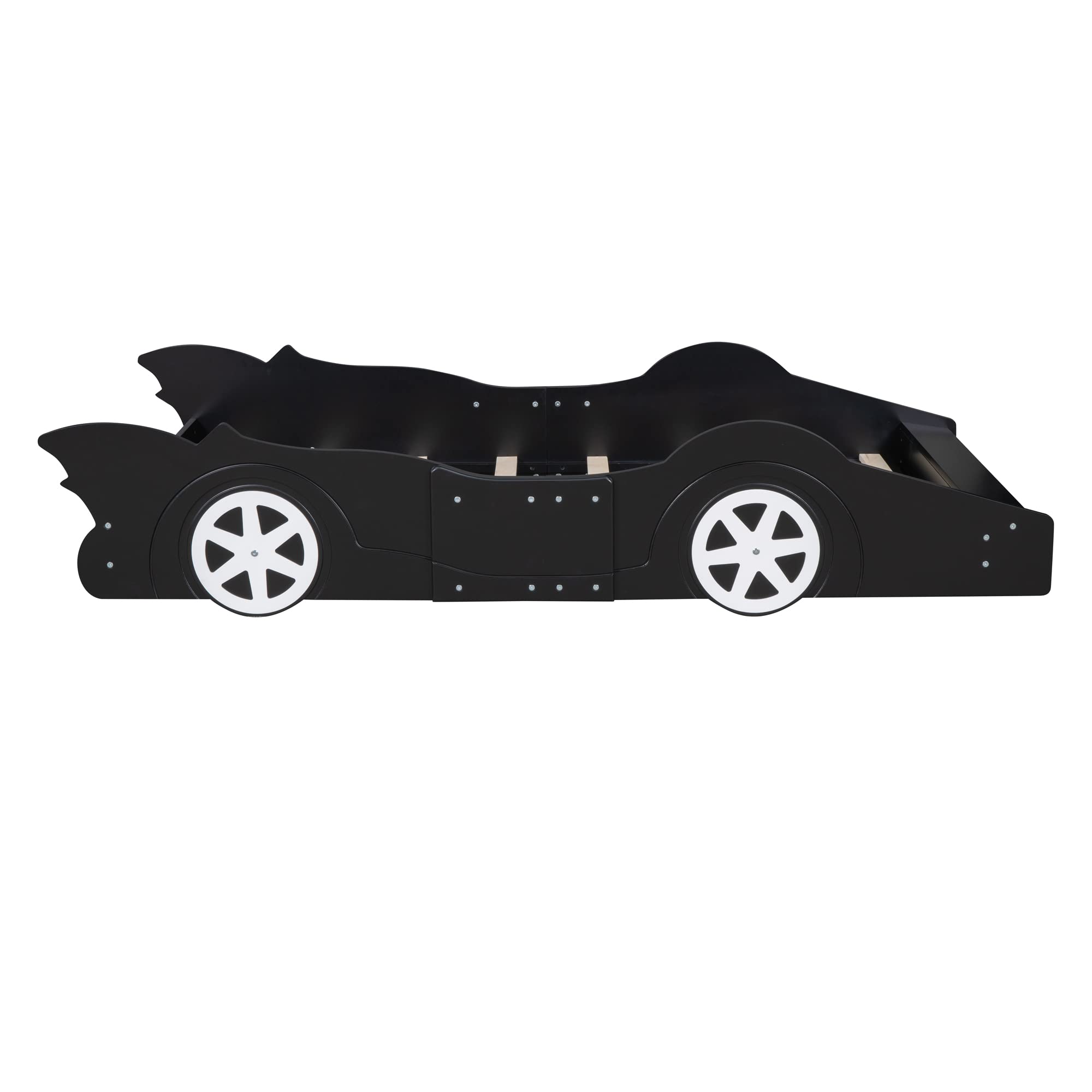 Lit plateforme en forme de voiture de course taille simple Harper & Bright Designs avec roues, cadre de lit plateforme en bois avec lattes de support, lit au sol simple pour enfants garçons filles adolescents, noir