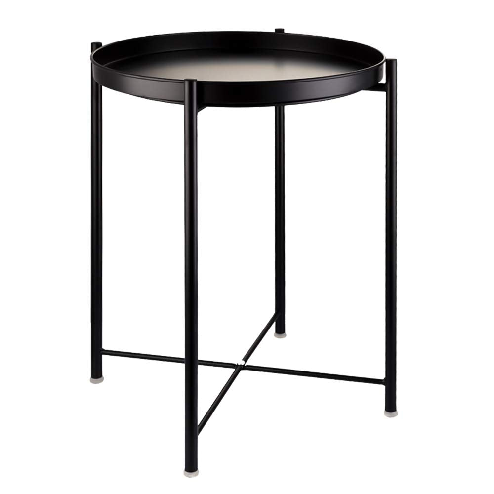 EKNITEY 2 Tier End Table - Metal Side Table Waterproof Small Sofa Coffee Side Tables Bedroom Indoor Outdoor with Removable Tray for Living Room Bedroom Balcony and Office (Black)