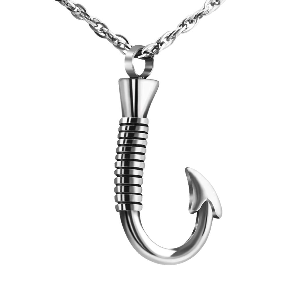 abooxiu Fishing Hook Urn Necklace for Ashes Fish Hook Stainless Steel Cremation Jewelry Memorial Pendant Keepsake for Men