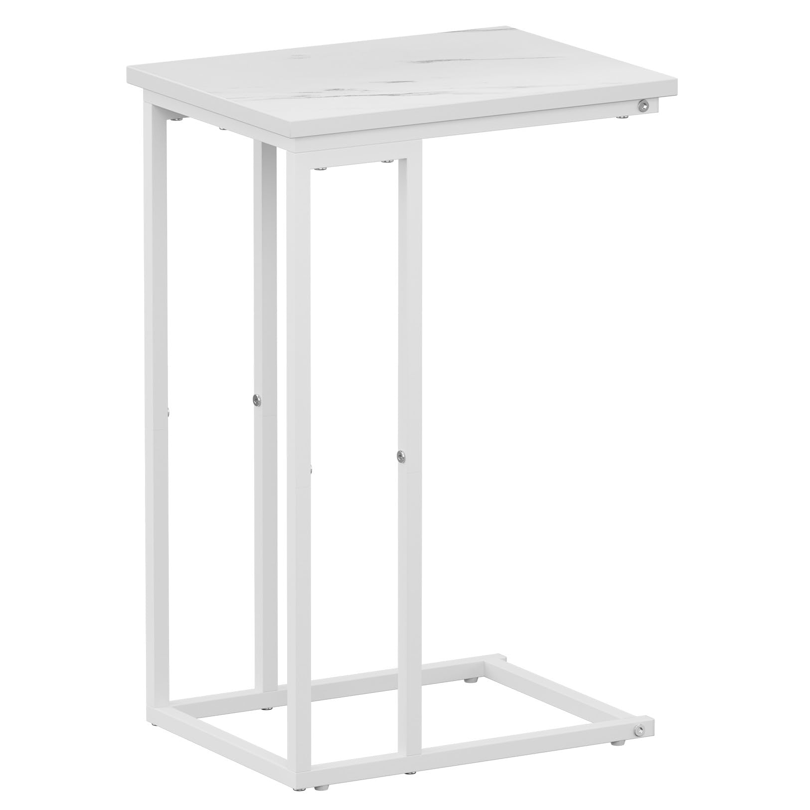 Function Home C Shaped End Table, Small Side Tables for Sofa Bed, Couch Tables That Slide Under, Drink Snack Table for Living Room Bedroom Small Space, White Wood Top and Gold Metal Frame