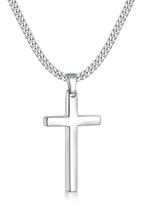 Fiusem Silver Tone Cross Necklace for Men, Mens Cross Necklaces with 3.5mm Chain and Stainless Steel Pendant, Cuban Chain 16-24 Inches