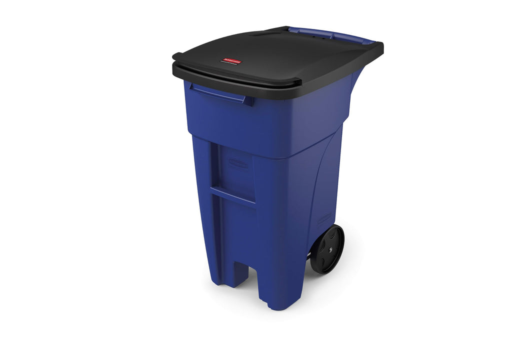 Rubbermaid Commercial Products BRUTE Rollout Heavy-Duty Wheeled Recycling Can/Bin, 50-Gallon, Blue Recycling, for Restaurants/Hospitals/Offices/Warehouses/Garage