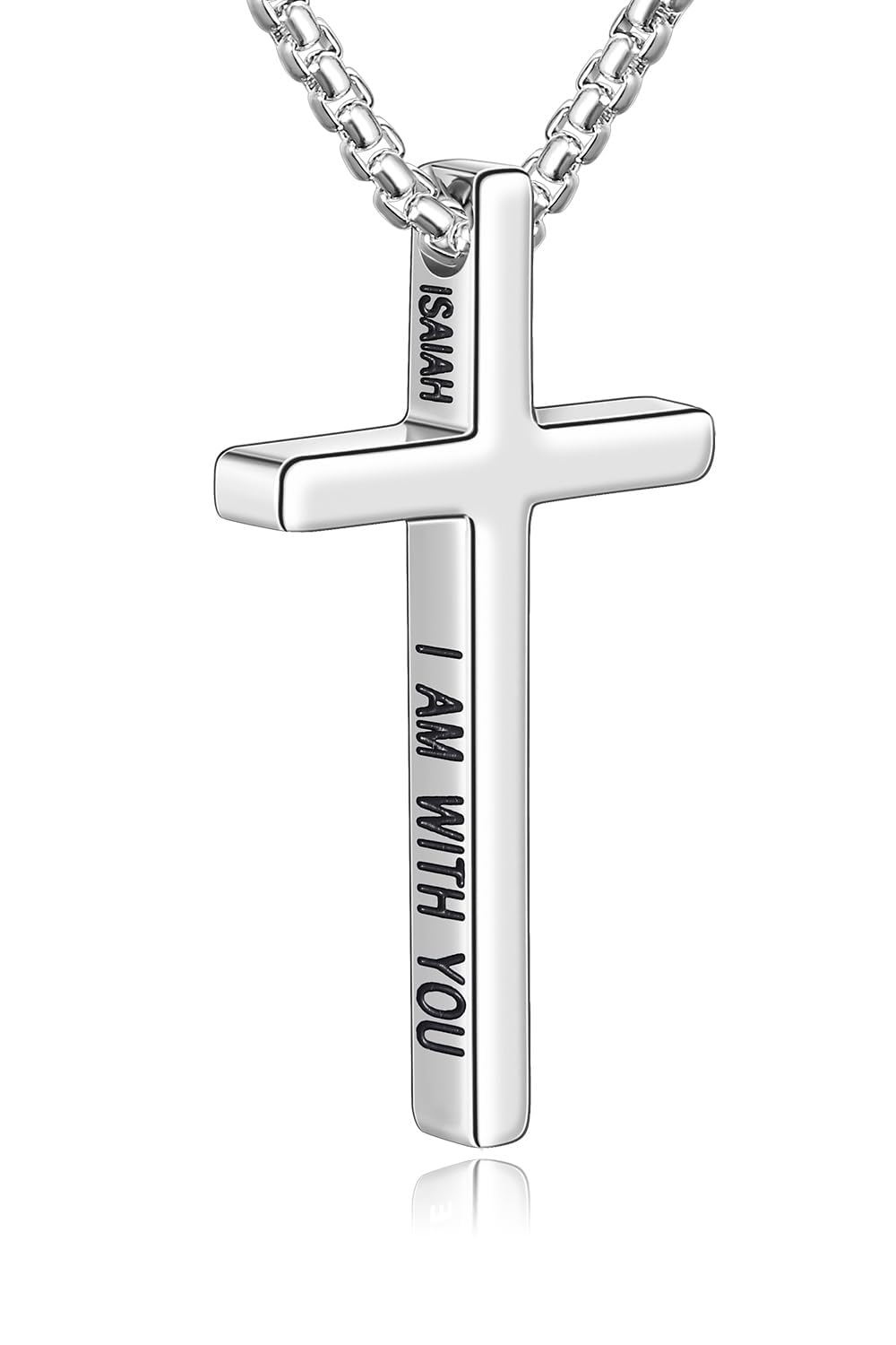 Fiusem Cross Necklace for Men, Inspirational Bible Verse Cross Chain for Men, Stainless Steel Box Necklace