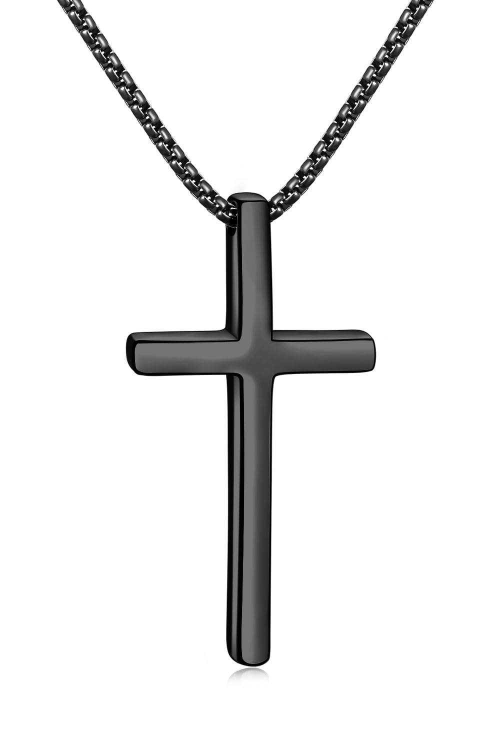 Fiusem Cross Necklace for Men, Silver/Gold/Black Mens Cross Necklaces with 2.5mm Cross Chain and Stainless Steel Cross Pendant, Box Chain 16-24 Inch