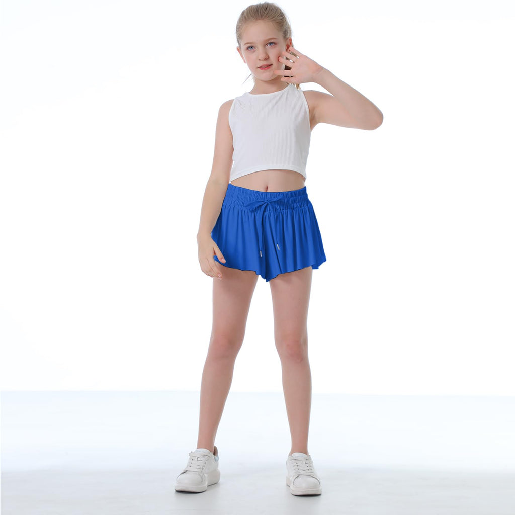 Fließende Shorts für Mädchen Schmetterlingsshorts für Kinder Preppy Shorts für Teenager Tennis Lauf- und Sportshorts mit Futter (Royalblau, 13-14 Jahre)
