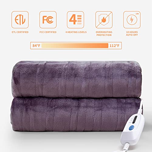 JET'S HOME Heated Blanket 50"x60" - ETL Certified Flannel Electric Blanket Throw Machine Washable Heating Blanket with 5 Heating Levels 3 Hours Auto-Off Warm Blanket Gift for Christmas (Blue)