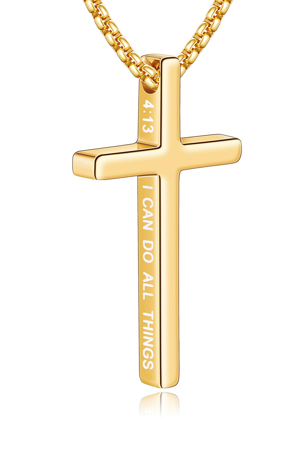 Fiusem Cross Necklace for Men, Inspirational Bible Verse Cross Chain for Men, Stainless Steel Box Necklace