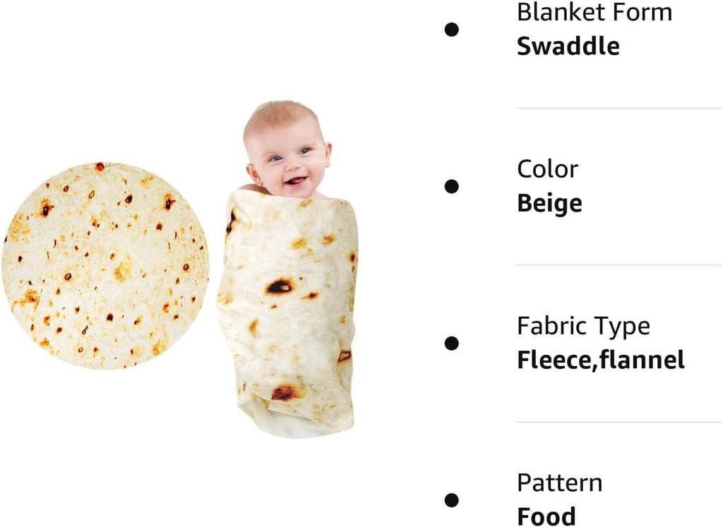 Tortilla-tæppe, baby burritos svøb tæppe, taco tæppe til nyfødt toddler, 285 GSM blødt flannel bærbart tæppe sjove gaver til babyshower dreng pige 0-3 6 9 måneder